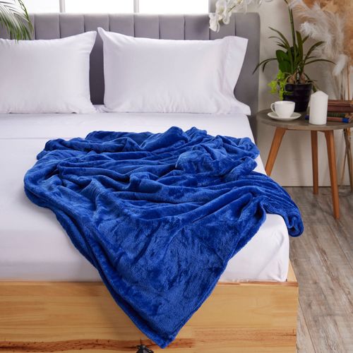Cobija Sweet Home Flannel Fleece Azul Oscuro