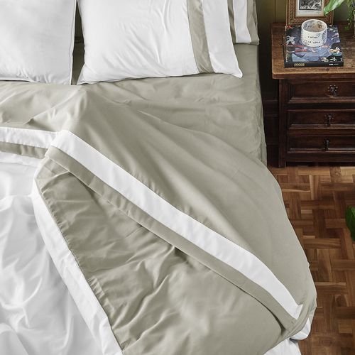 Cover Duvet - Funda Plumón Doblefaz con Bambú Blanco Franja Arena