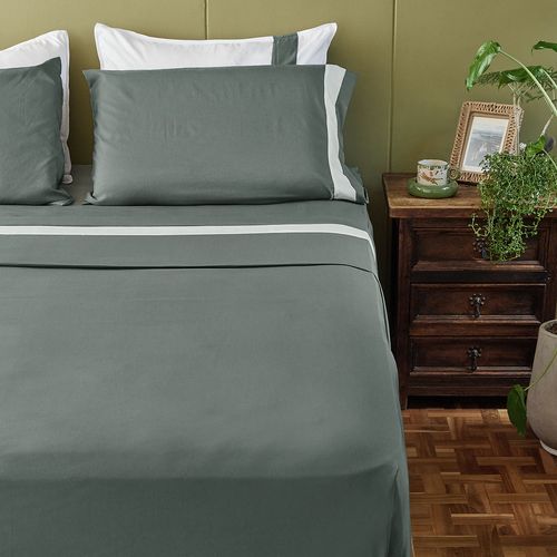 Juego de Sábanas con Bambú Verde Franja Blanca