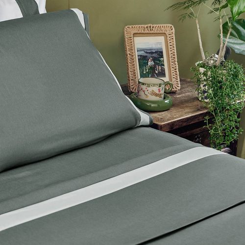 Juego de Sábanas con Bambú Verde Franja Blanca