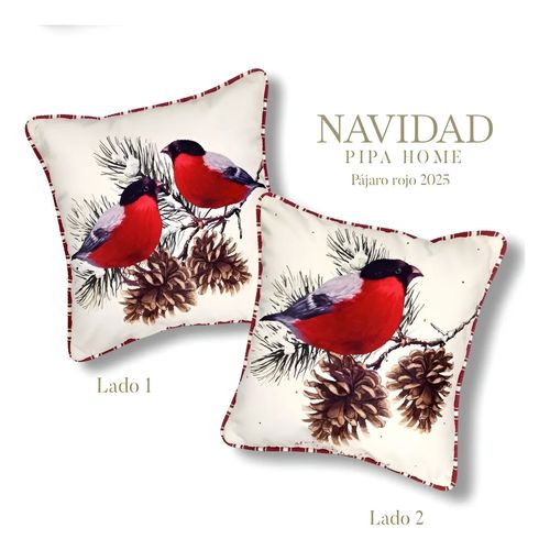 Cojín Pájaro Rojo Navidad Pipa Home