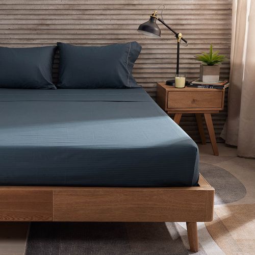 Juego de Sábanas 300 Hilos Hotel Experience 100% Algodón Sateen Stripe Azul