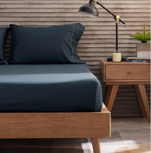 Sábana Ajustable Más Funda(s) Hotel Experience 300 Hilos 100% Algodón Sateen Stripe Azul