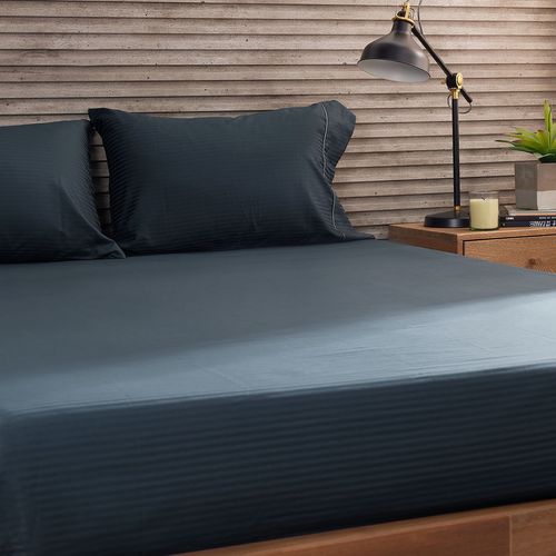 Sábana Ajustable Más Funda(s) Hotel Experience 300 Hilos 100% Algodón Sateen Stripe Azul