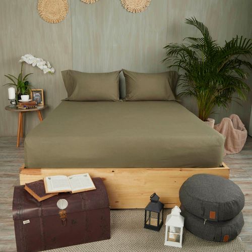 Sábana Ajustable Más Funda(s) 200 Hilos 100% Algodón Verde Militar