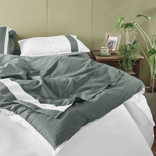 Cover Duvet - Funda Plumón Doblefaz con Bambú Blanco Franja Verde