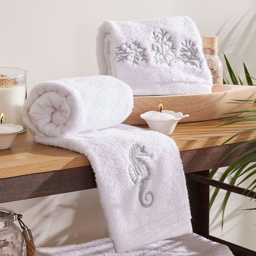 Set x2 Toallas: 2 de Manos Bordadas 100% Algodón 570 gr Coastal 43,5x83 cm