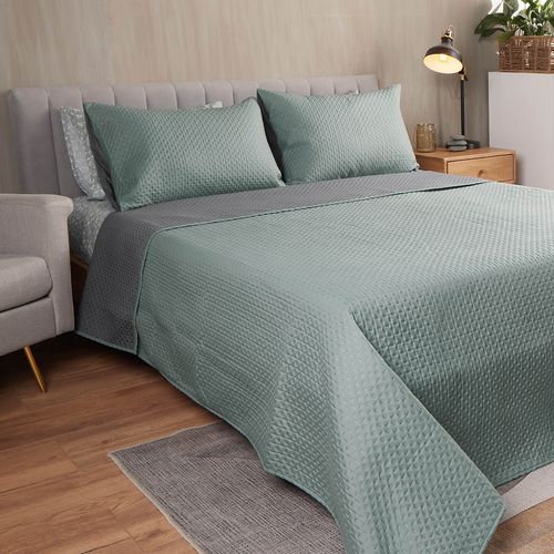 Quilt Doblefaz Microfibra Gris - Menta